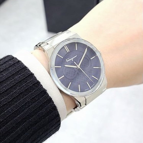 Salvatore Ferragamo Sapphire Blue Dial Silver Steel Strap Watch for Men - SFHP006-20