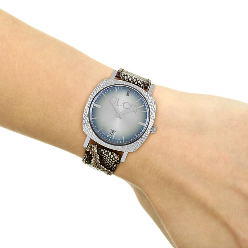 Gucci Grip Vintage Blue Dial Snakeskin Brown Leather Strap Watch for Women - YA152401