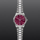 Tudor Style Automatic Burgundy Red Dial Silver Steel Strap Watch for Men - M12710-0015