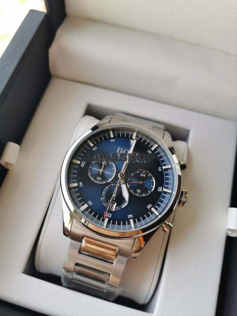 Hugo Boss Pioneer Blue Dial Silver Steel Strap Watch for Men - 1513867