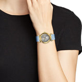Versace V-Motif Grey Dial Blue Leather Strap Watch for Women - VERE00318