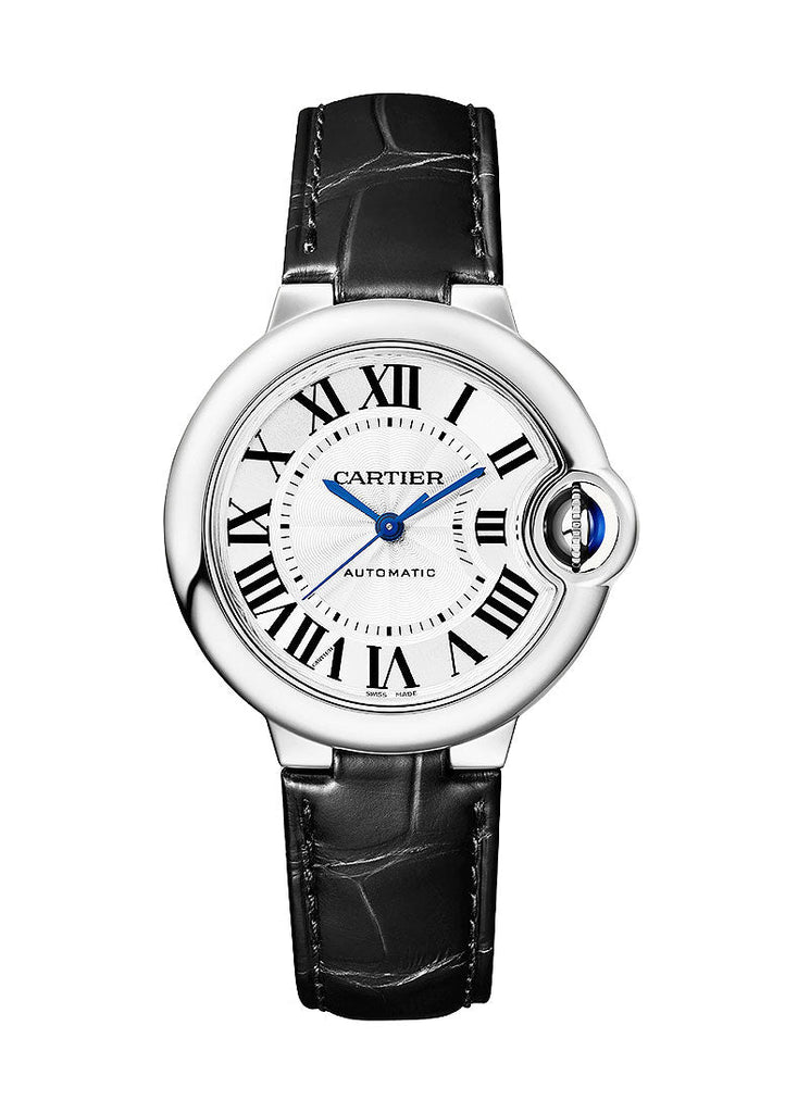 Cartier Ballon Bleu De Cartier Silver Dial Black Leather Strap Watch for Women - WSBB0030