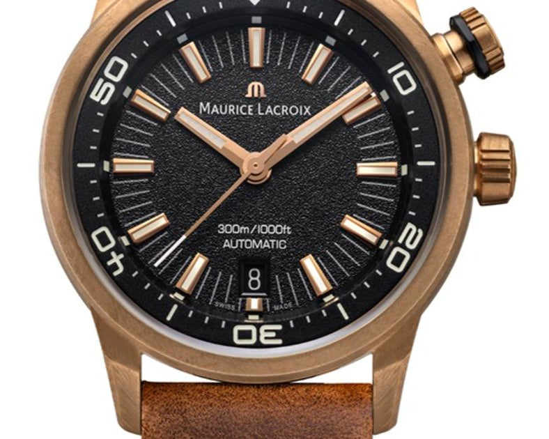 Maurice Lacroix Pontos Diver Limited Edition Black Dial Brown Leather Strap Watch For Men - PT6248-BRZ01-330-3