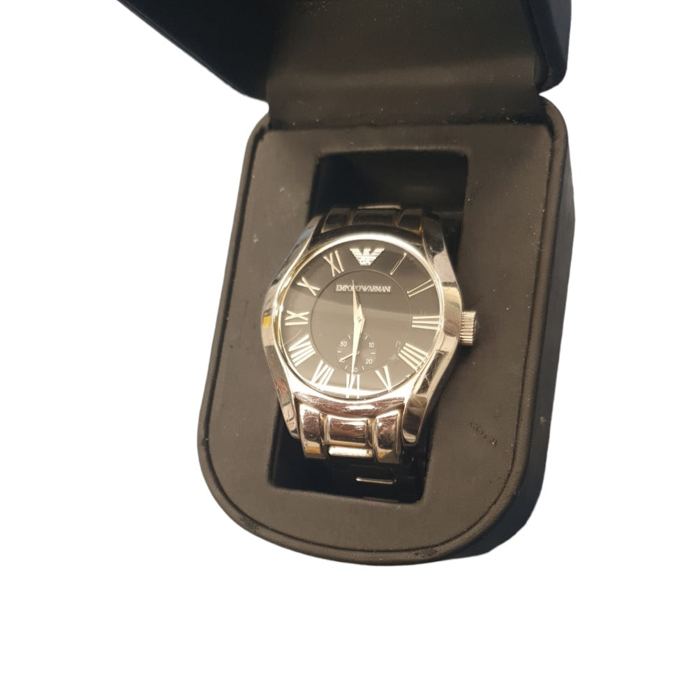 Emporio Armani Valente Black Dial Silver Steel Strap Watch For Men - AR0680