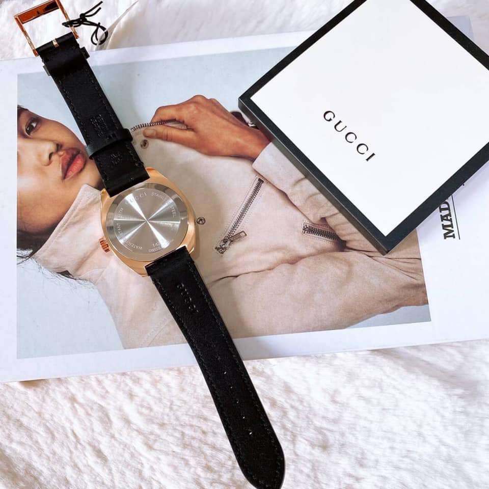 Gucci GG2570 Quartz Black Dial Black Leather Strap Watch For Men - YA142309