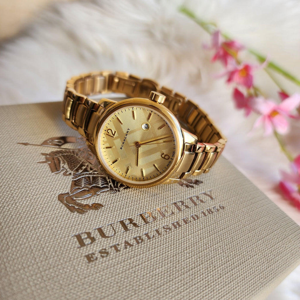 Burberry The Classic Champagne Dial Gold Steel Strap Watch for Women - BU10109
