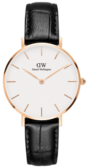 Daniel Wellington Classic Petite Reading White Dial Black Leather Strap Watch For Women - DW00100229