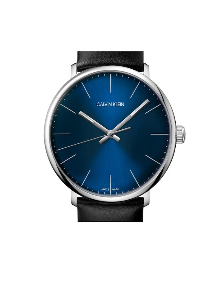 Calvin Klein High Noon Quartz Blue Dial Black Leather Strap Watch for Men - K8M211CN
