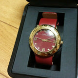 Marc Jacobs Amy Red Dial Burgundy Leather Strap Watch for Women - MBM1152