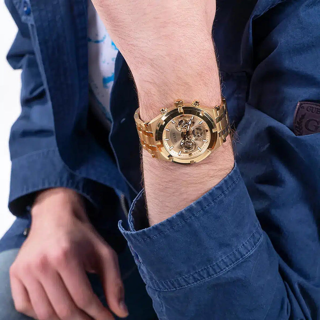 Guess Continental Gold Dial Gold Steel Strap Watch For Men - GW0260G4