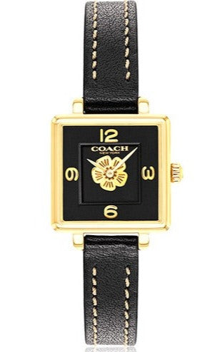 Coach Black Square Dial Black Leather Strap Watch for Women - 14503695