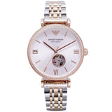 Emporio Armani Gianni T-Bar Analog White Dial Two Tone Steel Strap Watch For Women - AR60019