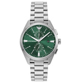 Emporio Armani Chronograph Green Dial Silver Steel Strap Watch For Men - AR11480