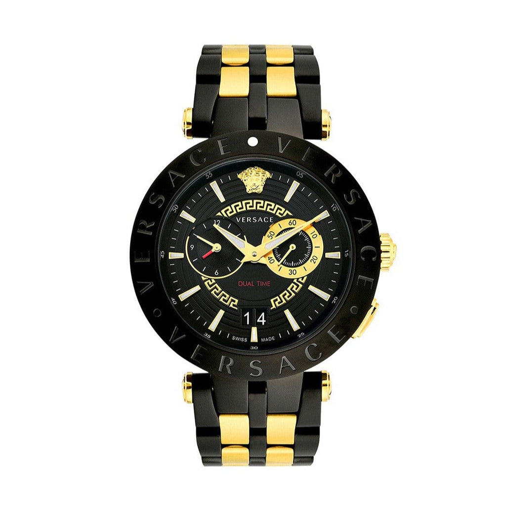 Versace V-Race Analog Quartz Black Dial Two Tone Steel Strap Watch For Men - VEBV00619
