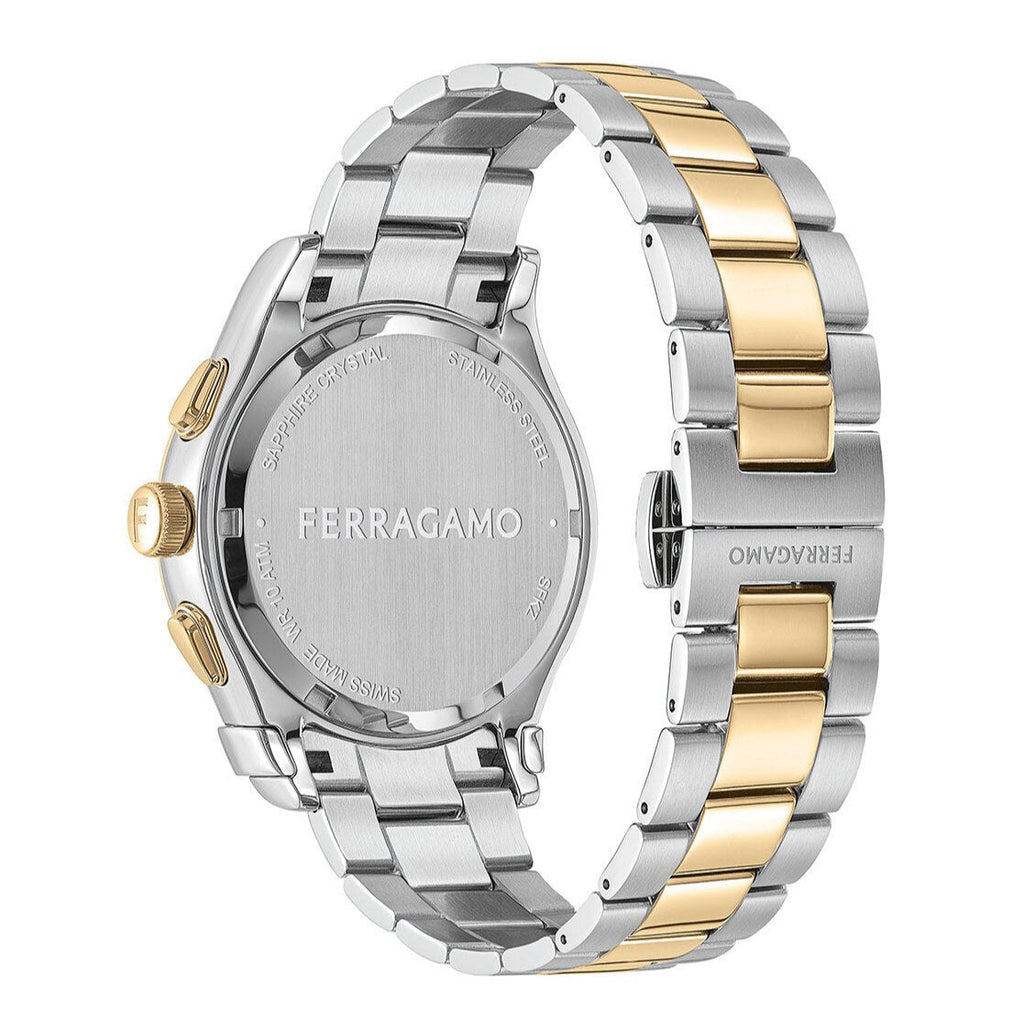 Salvatore Ferragamo Sapphire Chrono Green Dial Two Tone Steel Strap Watch for Men - SFME01223