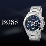 Hugo Boss Ikon Blue Dial Silver Steel Strap Watch for Men - 1512963
