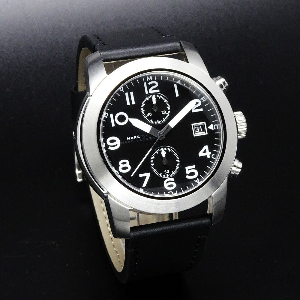 Marc Jacobs Larry Chronograph Black Dial Black Leather Strap Watch for Men - MBM5033
