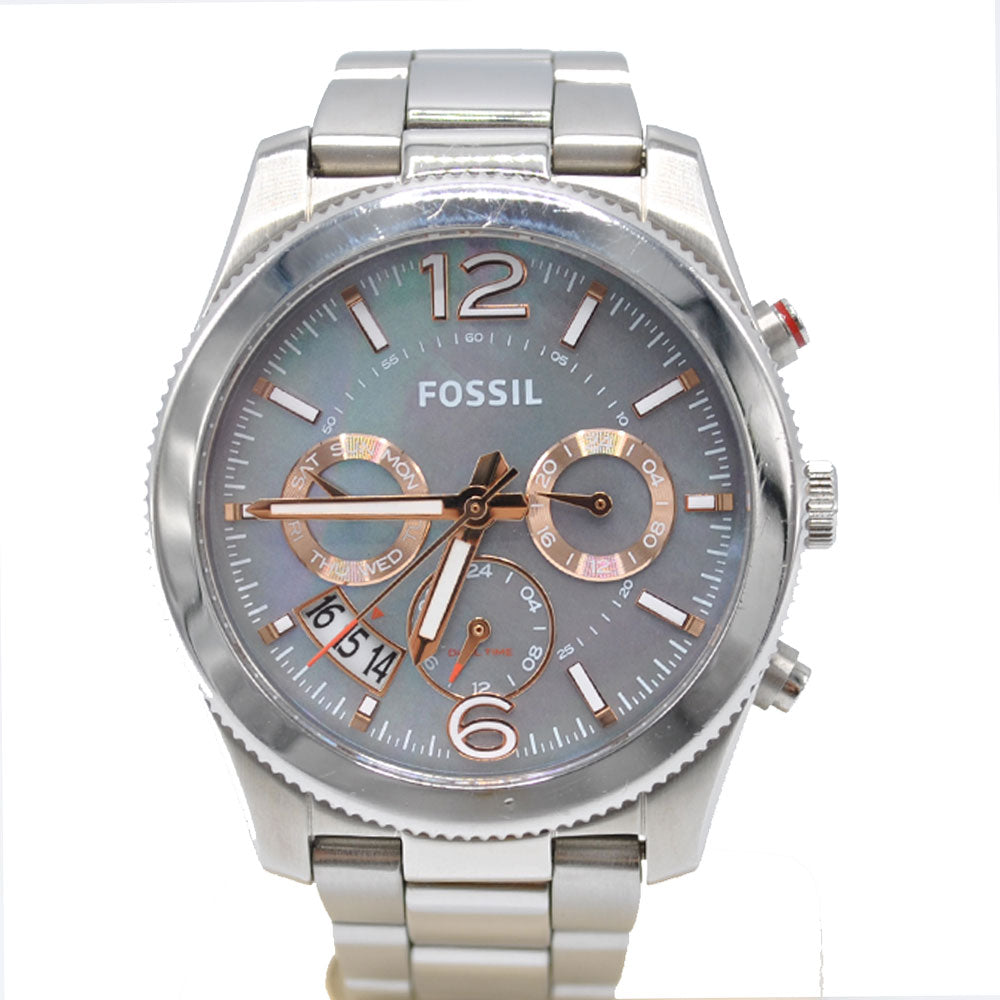 Fossil Perfect Boyfriend Mother of Pearl Blue Dial Silver Steel Strap Watch for Women - ES3880