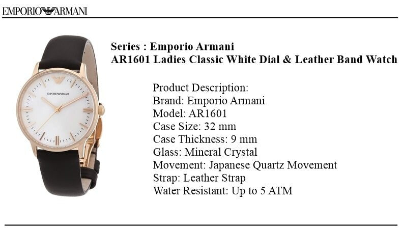 Emporio Armani Classic Quartz Mother of Pearl Dial Brown Leather Strap Watch For Women - AR1601