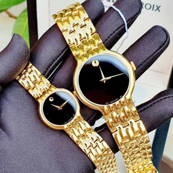 Movado Veturi Quartz Black Dial Gold Steel Strap Watch for Men - 0606934