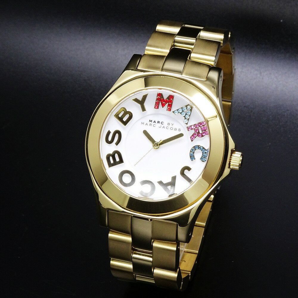 Marc Jacobs Rivera White Dial Gold Steel Strap Watch for Women - MBM3137