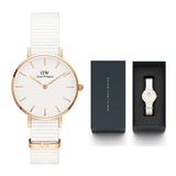 Daniel Wellington Petite Dover Quartz White Dial White NATO Strap Watch For Women - DW001000313