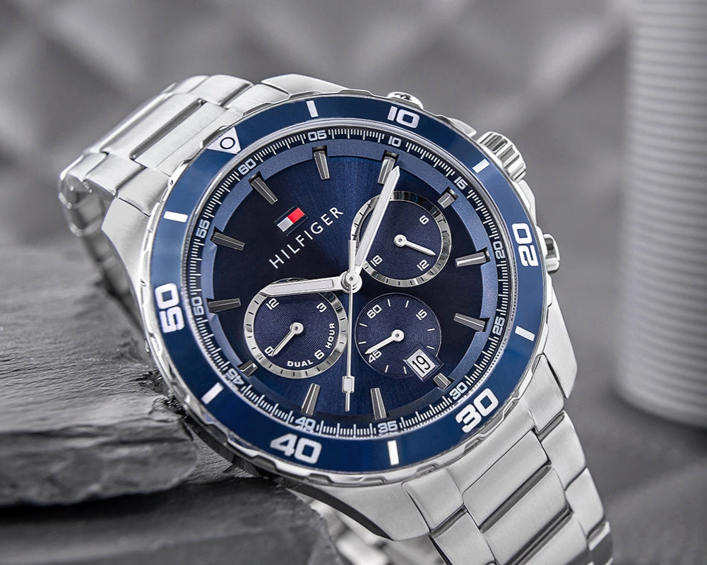 Tommy Hilfiger Jordan Chronograph Blue Dial Silver Steel Strap Watch For Men - 1792094