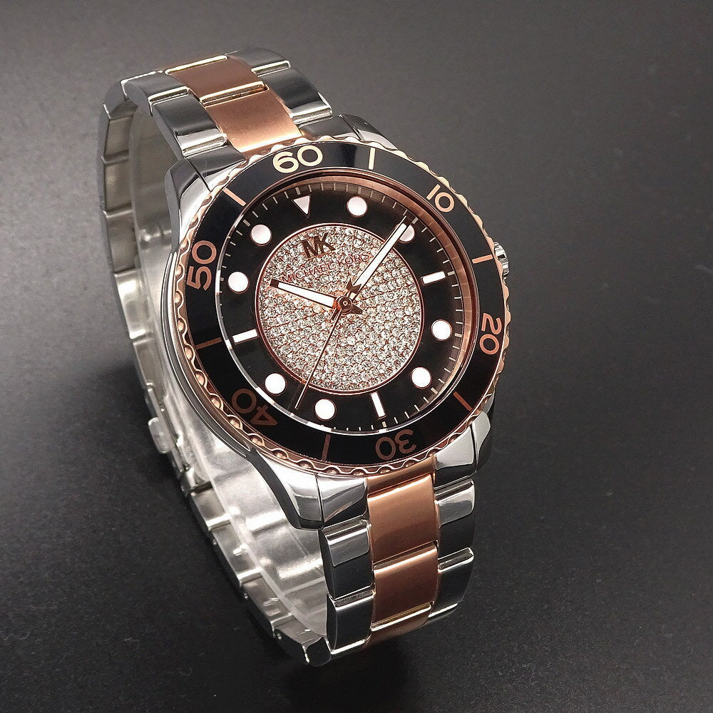 Michael Kors Runway Quartz Black Dial Two Tone Steel Strap Watch For Women - MK6960