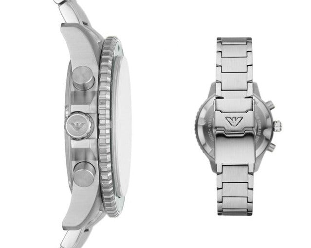 Emporio Armani Diver Chronograph Green Dial Silver Steel Strap Watch For Men - AR11500