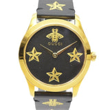 Gucci G Timeless Bee Motif Black Dial Black Leather Strap Watch For Women - YA1264055