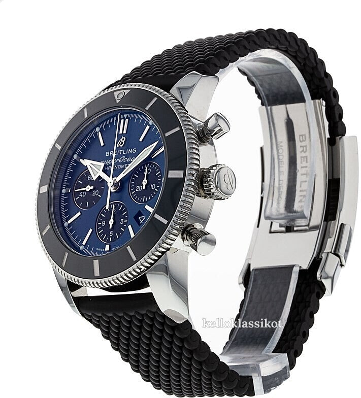 Breitling Superocean Heritage B01 Chronograph 44 Blue Dial Black Mesh Bracelet Watch for Men - AB0162121C1S1
