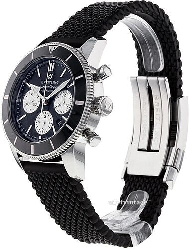 Breitling Superocean Heritage B01 Chronograph 44 Black Dial Black Mesh Bracelet Watch for Men - AB0162121B1S1