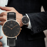 Daniel Wellington Classic Sheffield Black Dial Black Leather Strap Watch For Men - DW00100127
