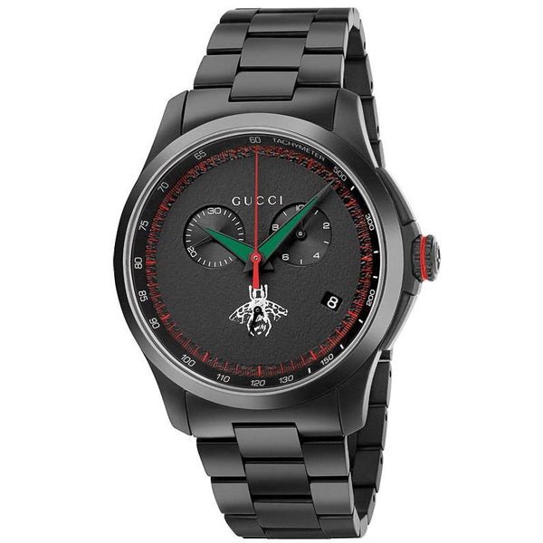 Gucci G-Timeless Chronograph Black Dial Black Steel Strap Watch For Men - YA126269