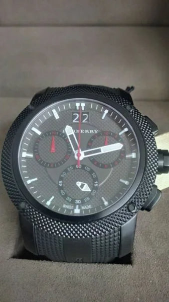 Burberry The Endurance Chronograph Black Dial Black Rubber Strap Watch For Men - BU9802