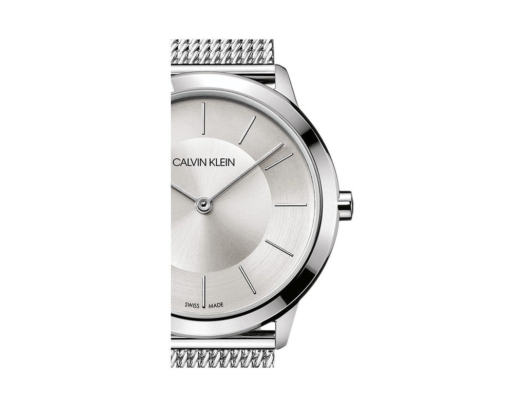 Calvin Klein Minimal White Dial Silver Mesh Bracelet Watch for Men - K3M22126