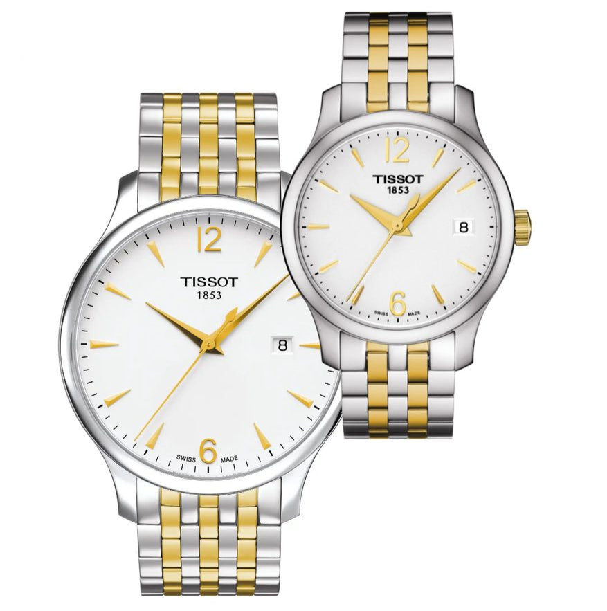 Tissot T Classic Tradition White Dial Two Tone Mesh Bracelet Watch For Men - T063.610.22.037.00