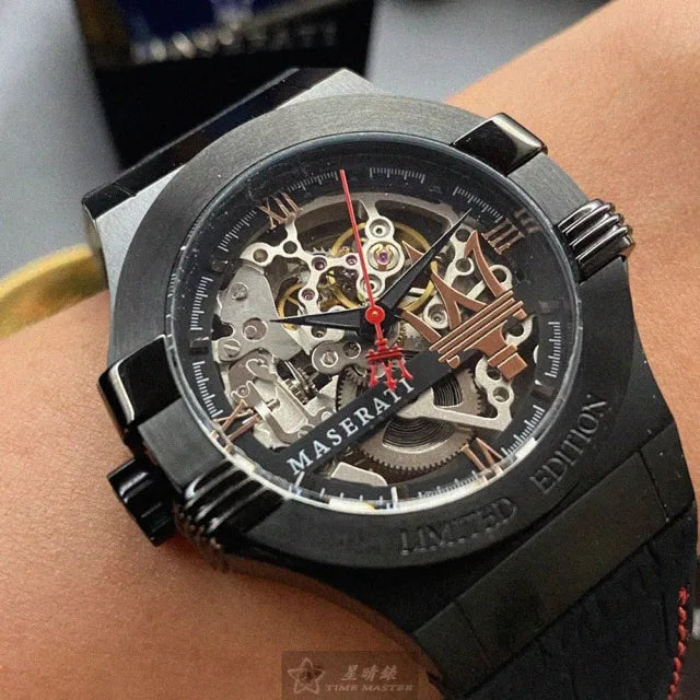 Maserati Automatic Skeleton Black Dial Black Leather Strap Watch For Men - R8821108021