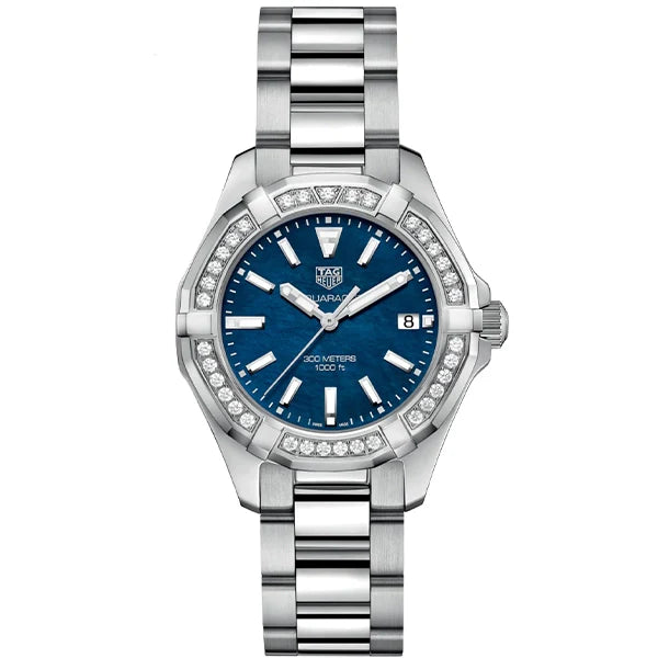 Tag Heuer Aquaracer Quartz Diamonds Blue Dial Silver Steel Strap Watch for Women - WAY131N.BA0748