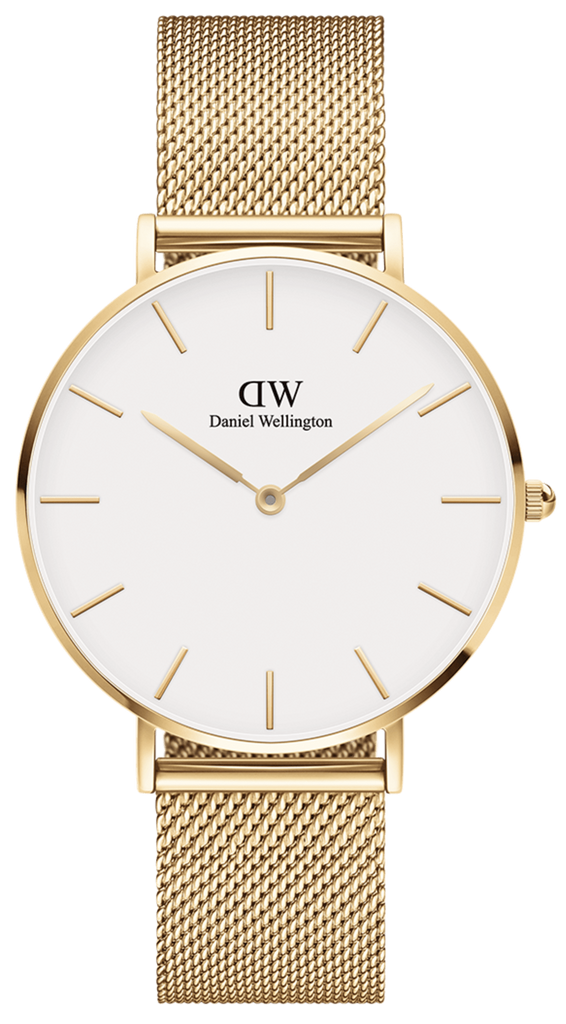 Daniel Wellington Classic Petite White Dial Gold Mesh Bracelet Watch For Women - DW00100348