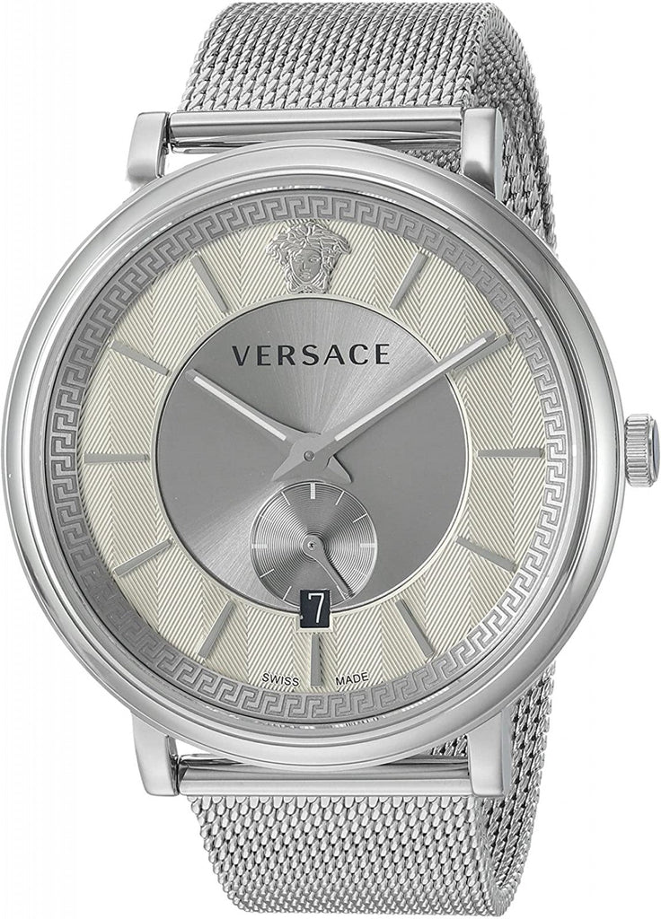 Versace V-Circle Silver Dial Silver Mesh Bracelet Watch for Men - VBQ060017