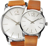 Calvin Klein City Quartz White Dial Light Brown Leather Strap Watch For Men - K2G21138