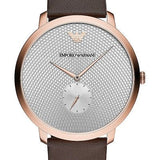 Emporio Armani Modern Slim Analog Silver Dial Brown Leather Strap Watch For Men - AR11163