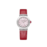 Bvlgari Lvcea Intarsio Diamonds Mother of Pearl Pink Dial Red Leather Strap Watch for Women - LVCEA103619