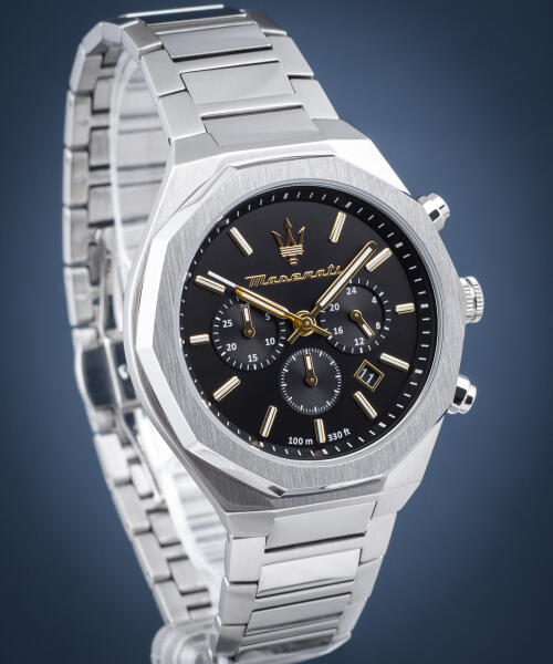 Maserati Stile Chronograph Black Dial Silver Steel Strap Watch For Men - R8873642010