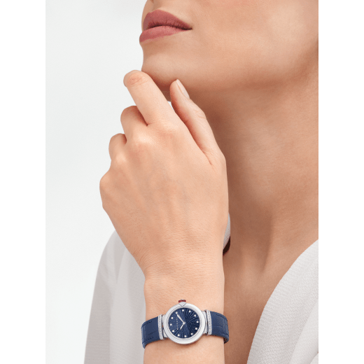 Bvlgari Lvcea Intarsio Aventurine Diamonds Blue Dial Blue Leather Strap Watch for Women - LVCEA103617