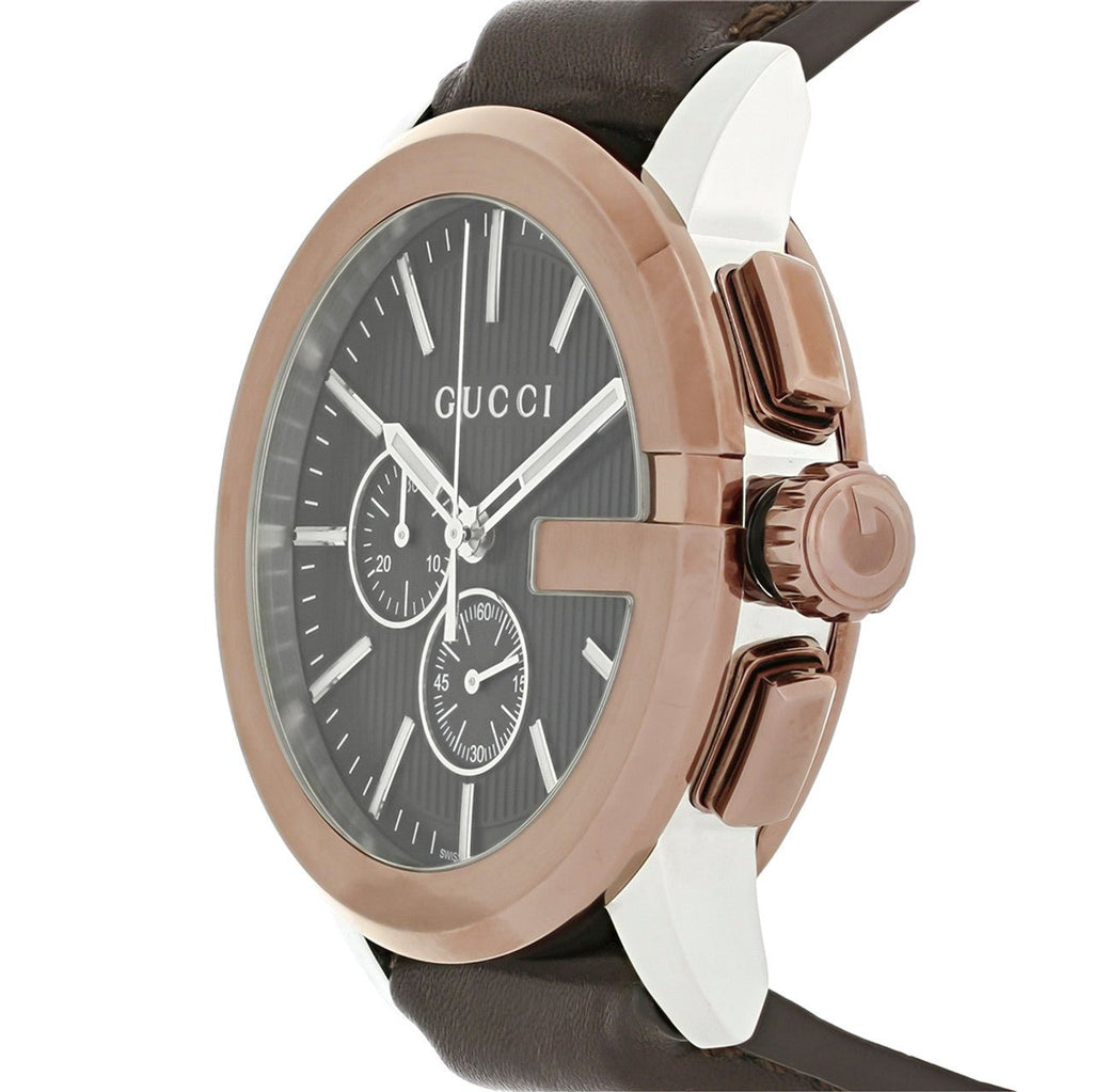 Gucci G Chrono Black Dial Brown Leather Strap Watch For Men - YA101202