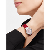 Bvlgari Lvcea Intarsio Diamonds Mother of Pearl Pink Dial Red Leather Strap Watch for Women - LVCEA103619