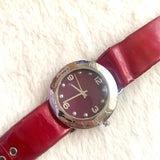 Marc Jacobs Amy Red Dial Burgundy Leather Strap Watch for Women - MBM1152