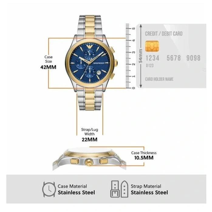 Emporio Armani Paolo Chronograph Blue Dial Two Tone Steel Strap Watch For Men - AR11579